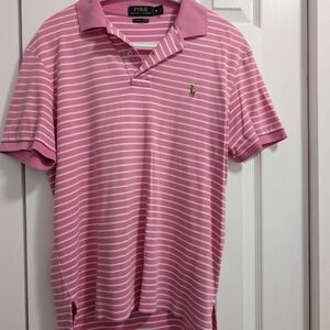 Polo by Ralph Lauren Pink and White Striped Polo Shirt (Gently Used)